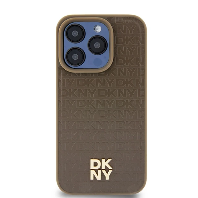 Чохол DKNY Leather Pattern Metal для iPhone 14 Pro Brown with MagSafe (DKHMP14LPSHRPSW)