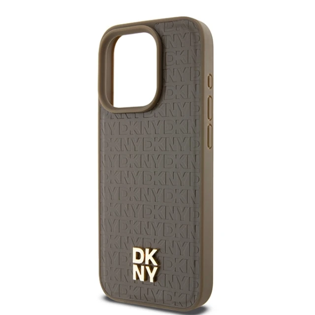 Чохол DKNY Leather Pattern Metal для iPhone 14 Pro Brown with MagSafe (DKHMP14LPSHRPSW)