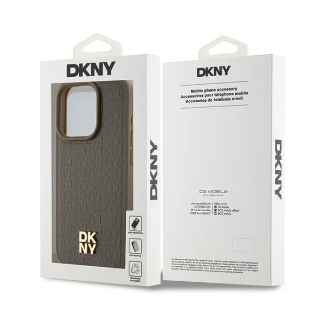 Чохол DKNY Leather Pattern Metal Logo для iPhone 14 Pro Max Brown with MagSafe (DKHMP14XPSHRPSW)