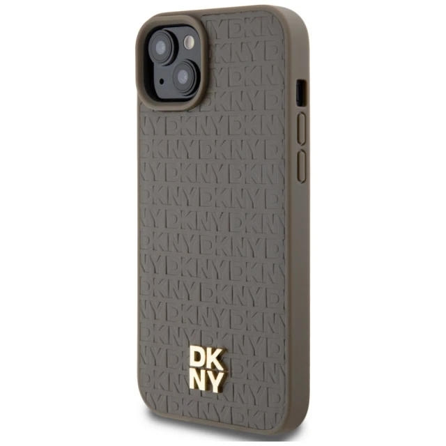 Чохол DKNY Leather Pattern Metal Logo для iPhone 15 Plus | 14 Plus Brown with MagSafe (DKHMP15MPSHRPSW)