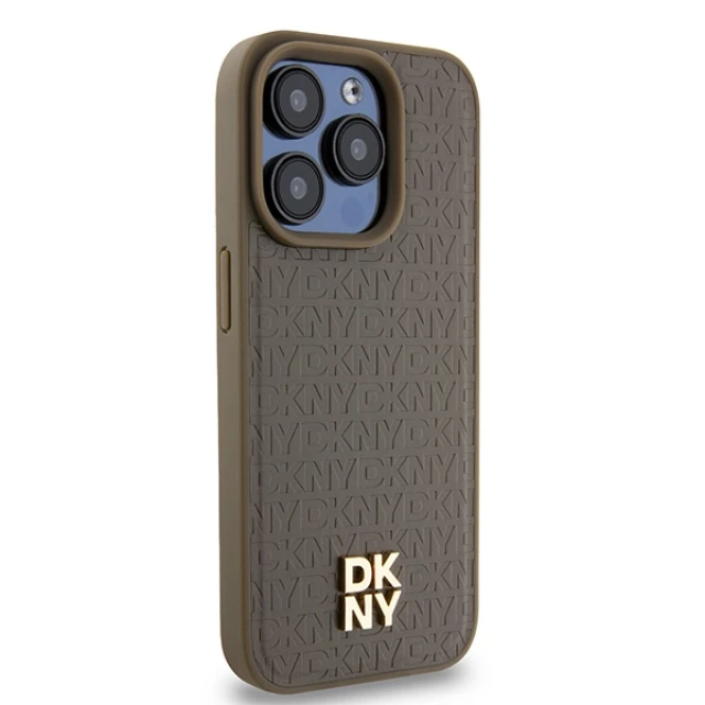 Чохол DKNY Leather Monogram Pattern Metal Logo для iPhone 15 Pro Brown with MagSafe (3666339261818)