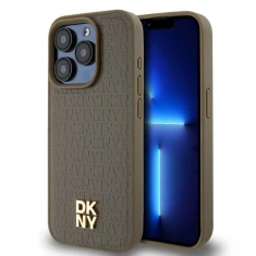 Чохол DKNY Hardcase Leather Pattern Metal Logo для iPhone 15 Pro Max Brown with MagSafe (DKHMP15XPSHRPSW)