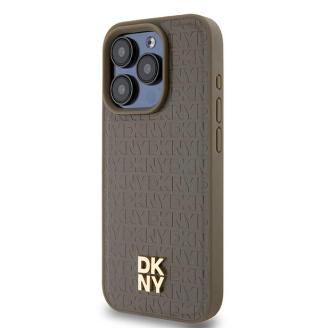 Чохол DKNY Hardcase Leather Pattern Metal Logo для iPhone 15 Pro Max Brown with MagSafe (DKHMP15XPSHRPSW)