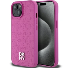 Чохол DKNY Leather Pattern Metal Logo для iPhone 15 Pink with MagSafe (DKHMP15SPSHRPSP)