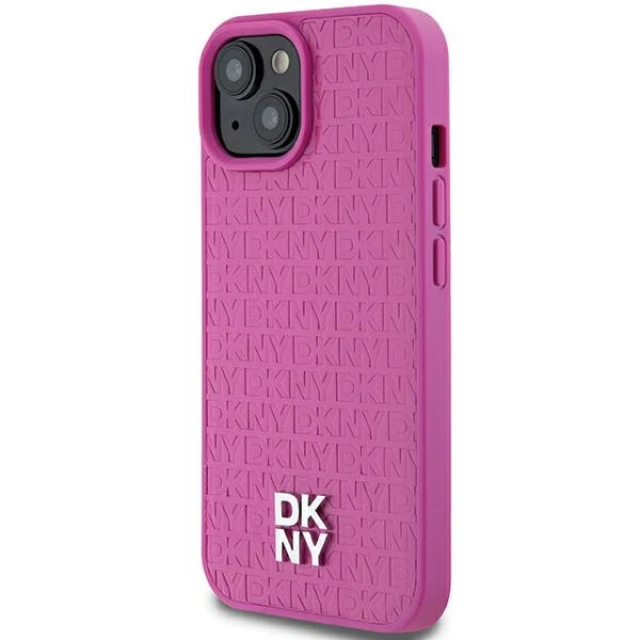 Чохол DKNY Leather Pattern Metal Logo для iPhone 15 Pink with MagSafe (DKHMP15SPSHRPSP)