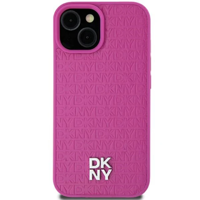 Чохол DKNY Leather Pattern Metal Logo для iPhone 15 Pink with MagSafe (DKHMP15SPSHRPSP)