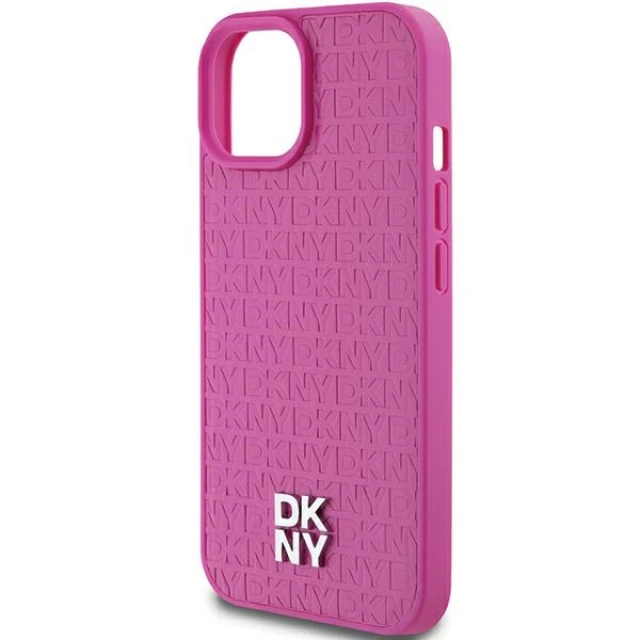 Чохол DKNY Leather Pattern Metal Logo для iPhone 15 Pink with MagSafe (DKHMP15SPSHRPSP)