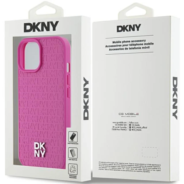 Чохол DKNY Leather Pattern Metal Logo для iPhone 15 Pink with MagSafe (DKHMP15SPSHRPSP)