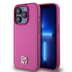 Чохол DKNY Leather Monogram Pattern Metal Logo для iPhone 15 Pro Pink with MagSafe (DKHMP15LPSHRPSP)