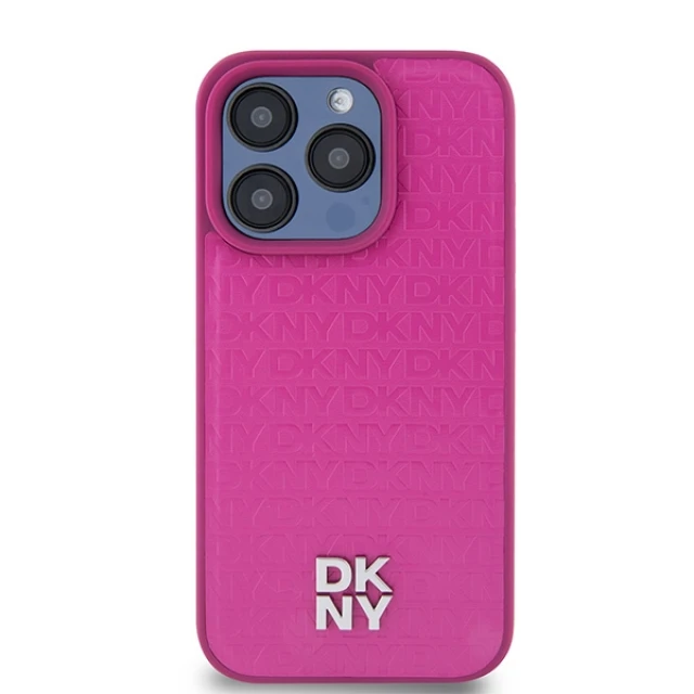 Чохол DKNY Leather Monogram Pattern Metal Logo для iPhone 15 Pro Pink with MagSafe (DKHMP15LPSHRPSP)