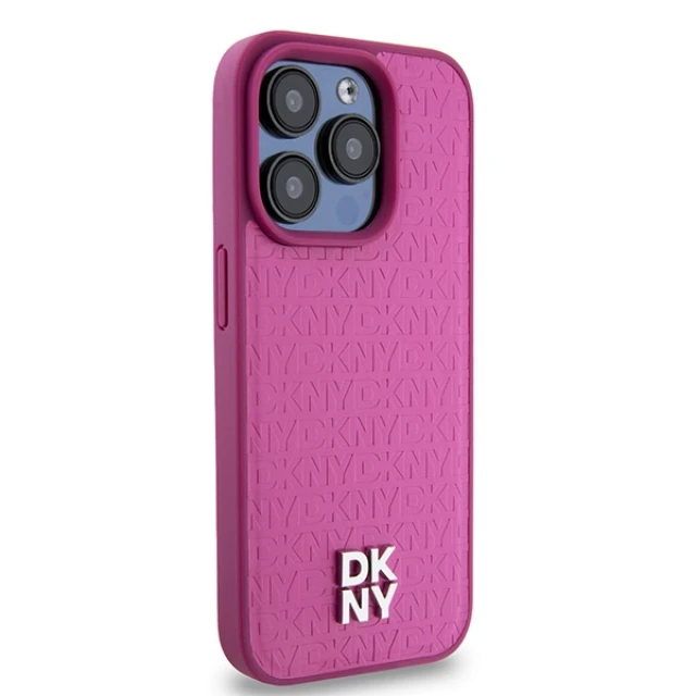 Чохол DKNY Leather Monogram Pattern Metal Logo для iPhone 15 Pro Pink with MagSafe (DKHMP15LPSHRPSP)