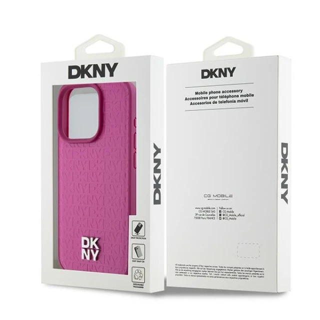 Чохол DKNY Leather Monogram Pattern Metal Logo для iPhone 15 Pro Pink with MagSafe (DKHMP15LPSHRPSP)