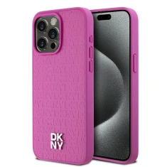 Чехол DKNY Leather Monogram Pattern Metal Logo для iPhone 15 Pro Max Pink with MagSafe (DKHMP15XPSHRPSP)