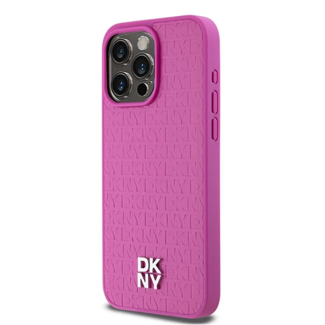 Чохол DKNY Leather Monogram Pattern Metal Logo для iPhone 15 Pro Max Pink with MagSafe (DKHMP15XPSHRPSP)