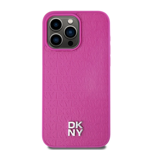 Чохол DKNY Leather Monogram Pattern Metal Logo для iPhone 15 Pro Max Pink with MagSafe (DKHMP15XPSHRPSP)