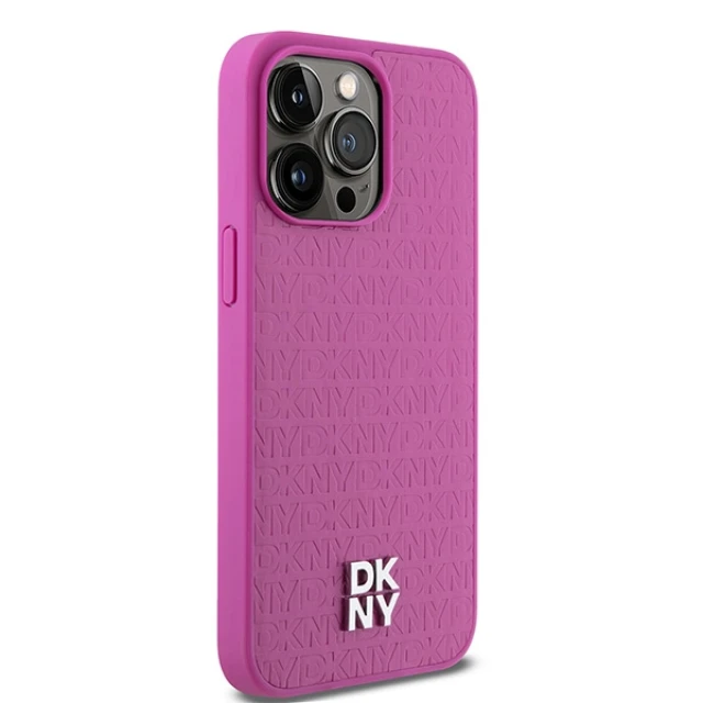 Чохол DKNY Leather Monogram Pattern Metal Logo для iPhone 15 Pro Max Pink with MagSafe (DKHMP15XPSHRPSP)