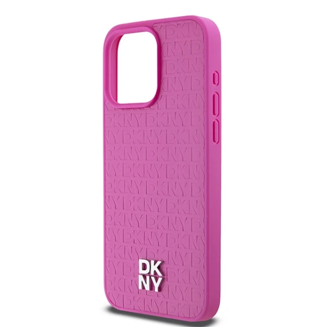 Чохол DKNY Leather Monogram Pattern Metal Logo для iPhone 15 Pro Max Pink with MagSafe (DKHMP15XPSHRPSP)