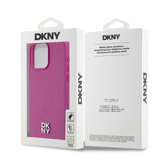 Чохол DKNY Leather Monogram Pattern Metal Logo для iPhone 15 Pro Max Pink with MagSafe (DKHMP15XPSHRPSP)