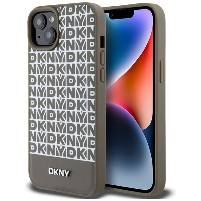 Чохол DKNY Leather Printed Pattern Metal Logo для iPhone 15 / 14 / 13 Brown with MagSafe (DKHMP15SPSOSPW)