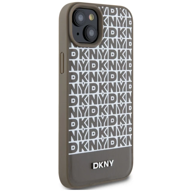 Чохол DKNY Leather Printed Pattern Metal Logo для iPhone 15 / 14 / 13 Brown with MagSafe (DKHMP15SPSOSPW)
