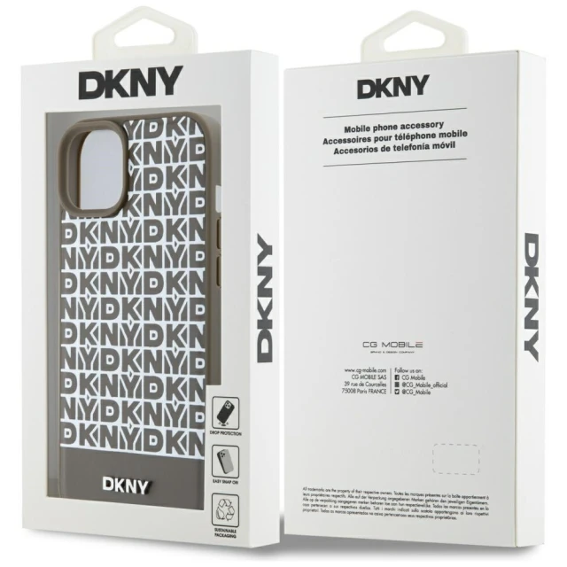 Чохол DKNY Leather Printed Pattern Metal Logo для iPhone 15 / 14 / 13 Brown with MagSafe (DKHMP15SPSOSPW)