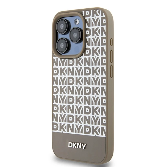 Чохол DKNY Leather Printed Pattern Metal Logo для iPhone 15 Pro Brown with MagSafe (DKHMP15LPSOSPW)