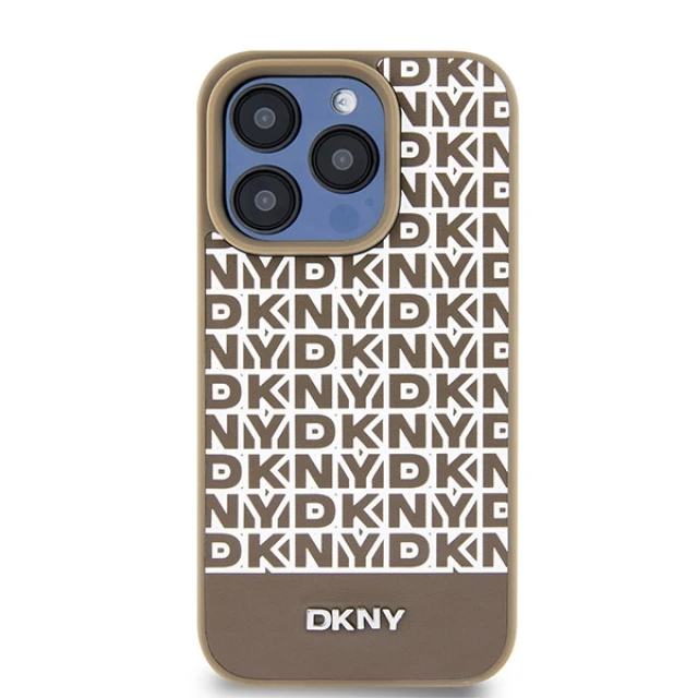 Чохол DKNY Leather Printed Pattern Metal Logo для iPhone 15 Pro Brown with MagSafe (DKHMP15LPSOSPW)