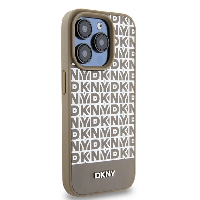 Чохол DKNY Leather Printed Pattern Metal Logo для iPhone 15 Pro Brown with MagSafe (DKHMP15LPSOSPW)