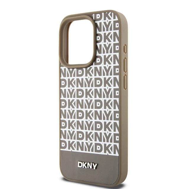 Чохол DKNY Leather Printed Pattern Metal Logo для iPhone 15 Pro Brown with MagSafe (DKHMP15LPSOSPW)