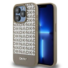 Чехол DKNY Leather Printed Pattern Metal Logo для iPhone 15 Pro Max Brown with MagSafe (DKHMP15XPSOSPW)