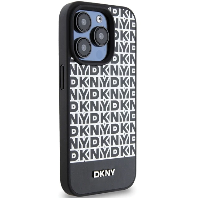 Чохол DKNY Leather Printed Pattern Metal Logo для iPhone 15 Pro Black with MagSafe (DKHMP15LPSOSPK)