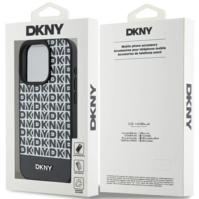 Чохол DKNY Leather Printed Pattern Metal Logo для iPhone 15 Pro Max Black with MagSafe (DKHMP15XPSOSPK)