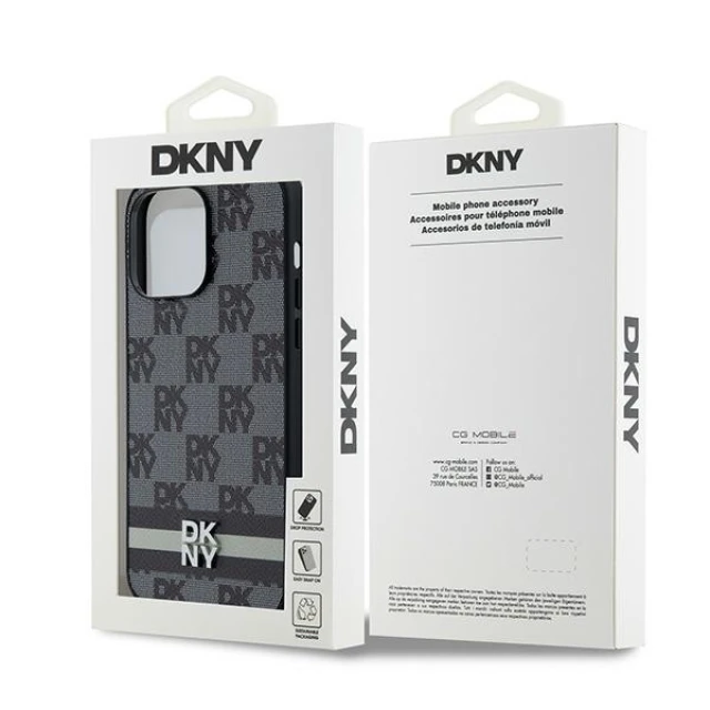 Чохол DKNY Leather Checkered Mono Pattern & Printed Stripes для iPhone 14 Pro Max Black (DKHCP14XPCPTSSK)