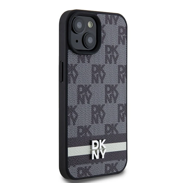 Чохол DKNY Leather Checkered Mono Pattern & Printed Stripes для iPhone 15 Plus / 14 Plus Black (DKHCP15MPCPTSSK)