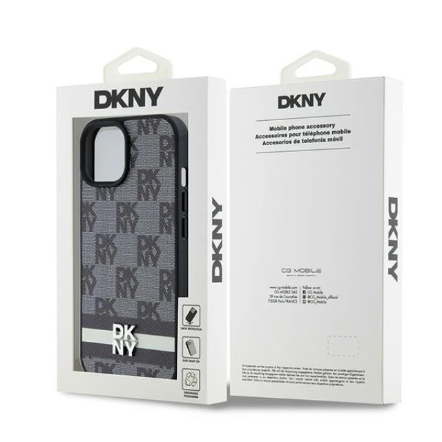 Чохол DKNY Leather Checkered Mono Pattern & Printed Stripes для iPhone 15 Plus / 14 Plus Black (DKHCP15MPCPTSSK)