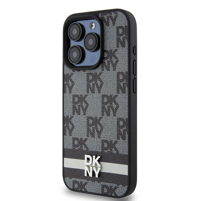 Чохол DKNY Leather Checkered Mono Pattern & Printed Stripes для iPhone 15 Pro Max Black (DKHCP15XPCPTSSK)