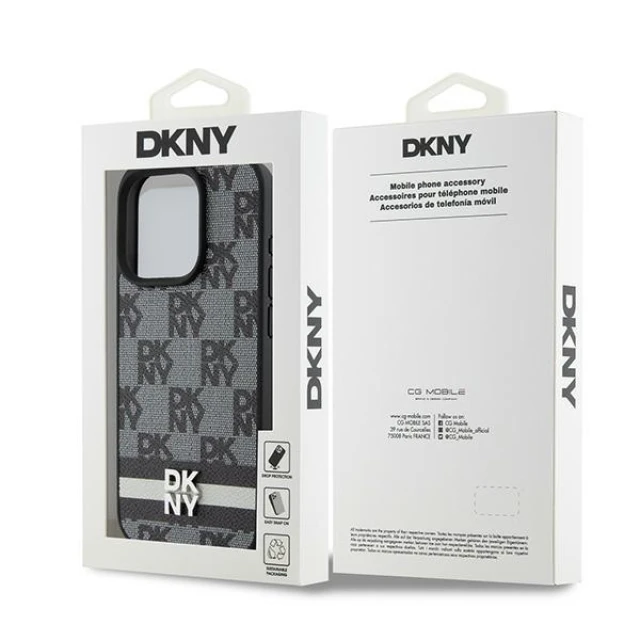 Чохол DKNY Leather Checkered Mono Pattern & Printed Stripes для iPhone 15 Pro Max Black (DKHCP15XPCPTSSK)