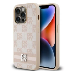 Чохол DKNY Leather Checkered Mono Pattern & Printed Stripes для iPhone 14 Pro Pink (DKHCP14LPCPTSSP)