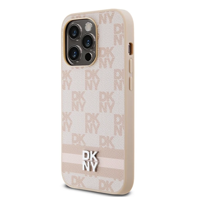 Чохол DKNY Leather Checkered Mono Pattern & Printed Stripes для iPhone 14 Pro Pink (DKHCP14LPCPTSSP)