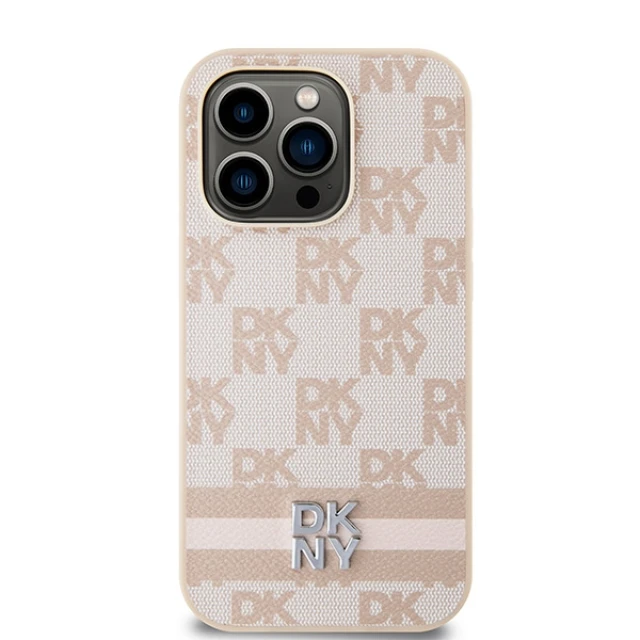 Чохол DKNY Leather Checkered Mono Pattern & Printed Stripes для iPhone 14 Pro Pink (DKHCP14LPCPTSSP)