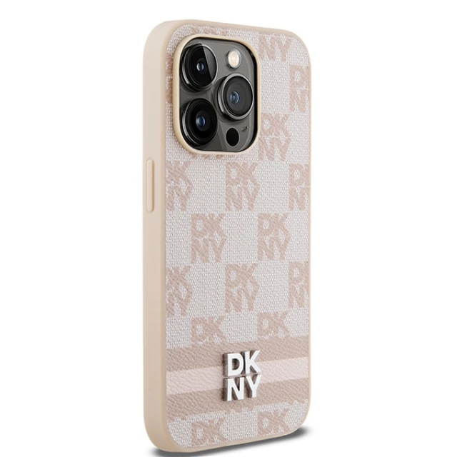 Чохол DKNY Leather Checkered Mono Pattern & Printed Stripes для iPhone 14 Pro Pink (DKHCP14LPCPTSSP)
