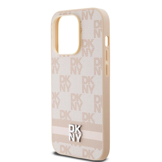Чохол DKNY Leather Checkered Mono Pattern & Printed Stripes для iPhone 14 Pro Pink (DKHCP14LPCPTSSP)