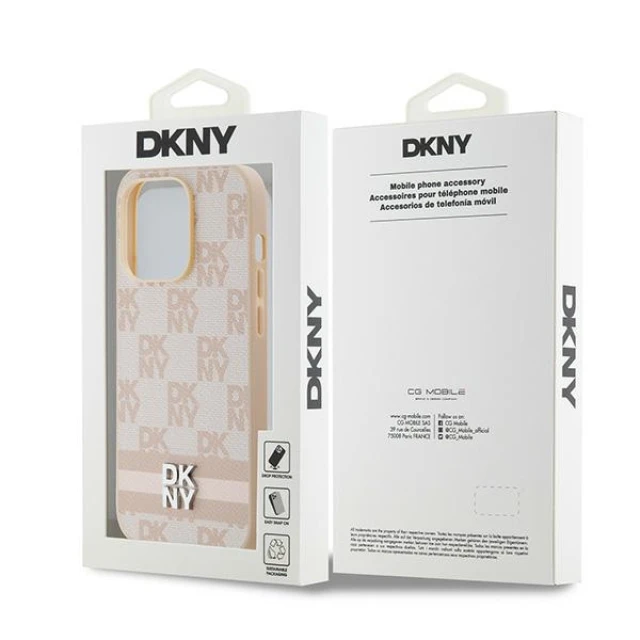 Чохол DKNY Leather Checkered Mono Pattern & Printed Stripes для iPhone 14 Pro Pink (DKHCP14LPCPTSSP)
