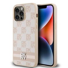Чохол DKNY Leather Checkered Mono Pattern Printed Stripes для iPhone 14 Pro Max Pink (DKHCP14XPCPTSSP)