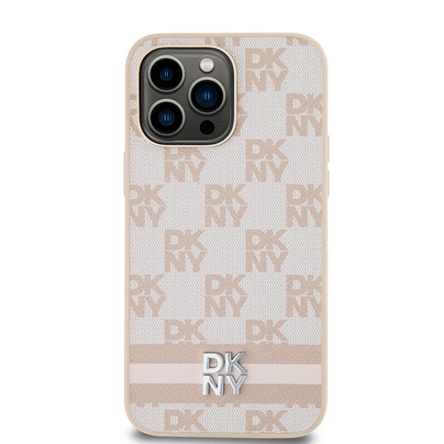 Чохол DKNY Leather Checkered Mono Pattern Printed Stripes для iPhone 14 Pro Max Pink (DKHCP14XPCPTSSP)