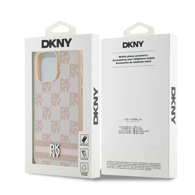 Чохол DKNY Leather Checkered Mono Pattern Printed Stripes для iPhone 14 Pro Max Pink (DKHCP14XPCPTSSP)