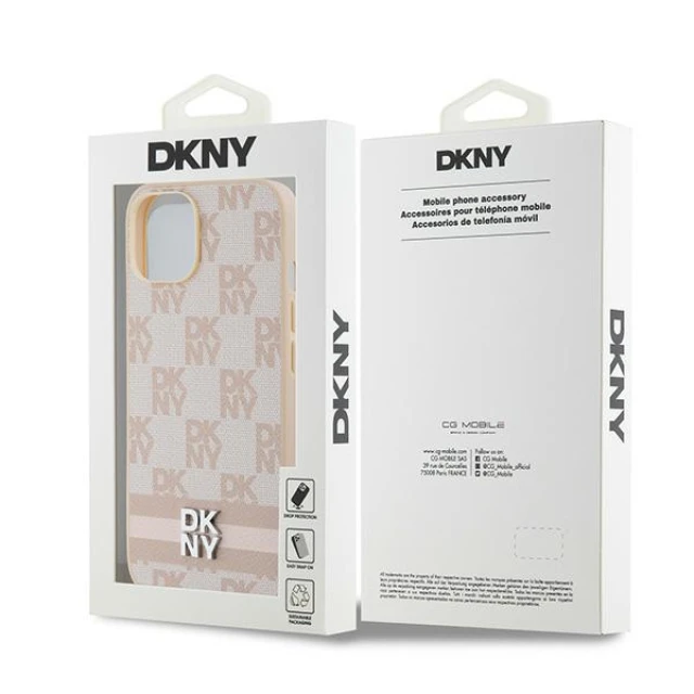 Чохол DKNY Leather Checkered Mono Pattern Printed Stripes для iPhone 15 / 14 / 13 Pink (DKHCP15SPCPTSSP)