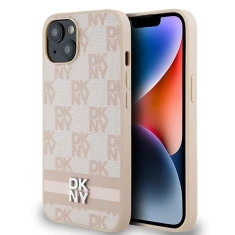 Чохол DKNY Leather Checkered Mono Pattern & Printed Stripes для iPhone 15 Plus / 14 Plus Pink (DKHCP15MPCPTSSP)