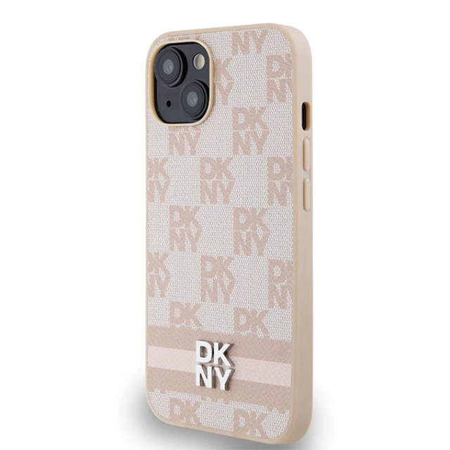 Чохол DKNY Leather Checkered Mono Pattern & Printed Stripes для iPhone 15 Plus / 14 Plus Pink (DKHCP15MPCPTSSP)