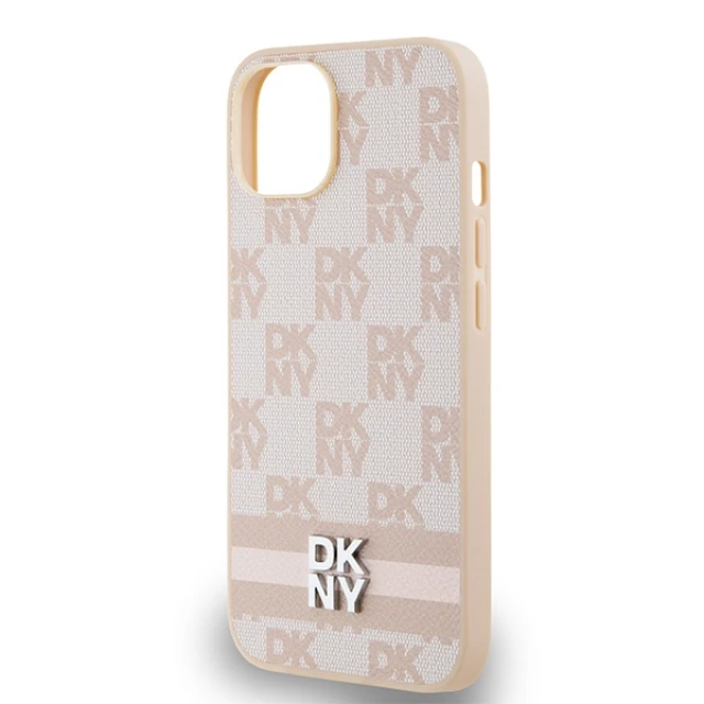 Чохол DKNY Leather Checkered Mono Pattern & Printed Stripes для iPhone 15 Plus / 14 Plus Pink (DKHCP15MPCPTSSP)